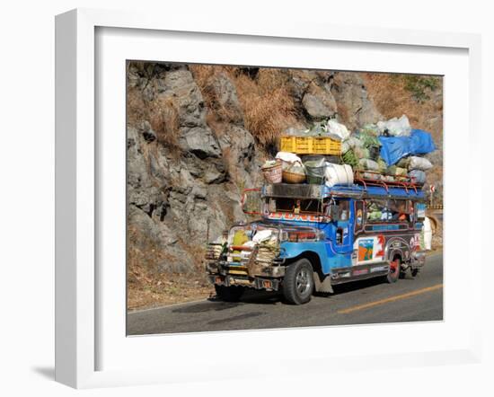 Heavily Loaded Jeepney, a Typical Local Bus, on Kennon Road, Rosario-Baguio, Luzon, Philippines-null-Framed Photographic Print