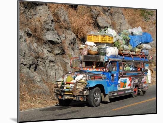 Heavily Loaded Jeepney, a Typical Local Bus, on Kennon Road, Rosario-Baguio, Luzon, Philippines-null-Mounted Photographic Print