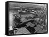 Heavy Bombers on Barges Awaiting Loading onto Cargo Vessel in New York Harbor for Shipment-Edward L.-Framed Stretched Canvas