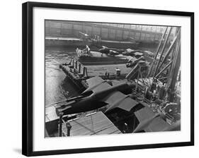 Heavy Bombers on Barges Awaiting Loading onto Cargo Vessel in New York Harbor for Shipment-Edward L.-Framed Photographic Print