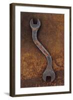 Heavy Double-headed Spanner with Bend in Handle Lying On Rusty Metal Sheet-Den Reader-Framed Photographic Print