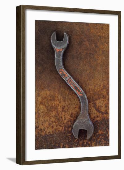 Heavy Double-headed Spanner with Bend in Handle Lying On Rusty Metal Sheet-Den Reader-Framed Photographic Print