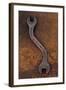 Heavy Double-headed Spanner with Bend in Handle Lying On Rusty Metal Sheet-Den Reader-Framed Photographic Print