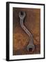 Heavy Double-headed Spanner with Bend in Handle Lying On Rusty Metal Sheet-Den Reader-Framed Photographic Print