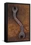 Heavy Double-headed Spanner with Bend in Handle Lying On Rusty Metal Sheet-Den Reader-Framed Stretched Canvas