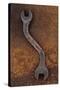 Heavy Double-headed Spanner with Bend in Handle Lying On Rusty Metal Sheet-Den Reader-Stretched Canvas