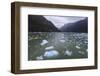 Heavy ice near face of South Sawyer Glacier, misty conditions, mountain backdrop, Tracy Arm Fjord, -Eleanor Scriven-Framed Photographic Print