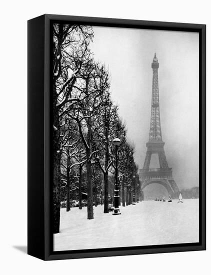 Heavy Snow Blankets the Ground Near the Eiffel Tower-Dmitri Kessel-Framed Stretched Canvas