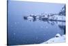 Heavy Snowfall on the Fishing Village and the Icy Sea, Nusfjord, Lofoten Islands, Arctic, Norway-Roberto Moiola-Stretched Canvas