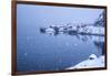 Heavy Snowfall on the Fishing Village and the Icy Sea, Nusfjord, Lofoten Islands, Arctic, Norway-Roberto Moiola-Framed Photographic Print