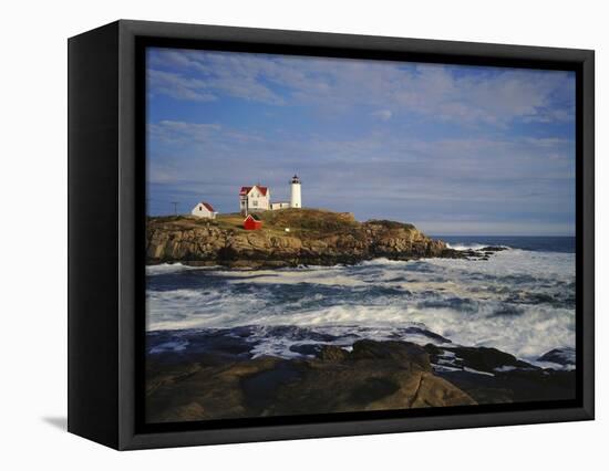Heavy Surf Near Cape Neddick Lighthouse-James Randklev-Framed Stretched Canvas