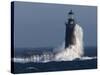 Heavy Surf Slams into the 72-Foot-Tall Ram Island Ledge Light-null-Stretched Canvas