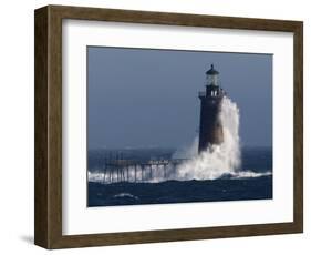 Heavy Surf Slams into the 72-Foot-Tall Ram Island Ledge Light-null-Framed Photographic Print