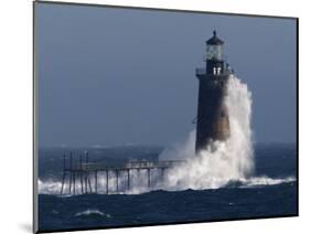 Heavy Surf Slams into the 72-Foot-Tall Ram Island Ledge Light-null-Mounted Photographic Print