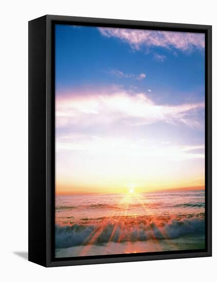 Heavy Waves with Bright Sunlight, Lens Flare-null-Framed Stretched Canvas