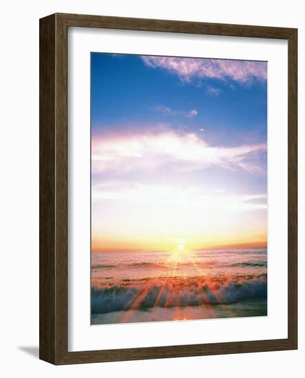 Heavy Waves with Bright Sunlight, Lens Flare-null-Framed Photographic Print