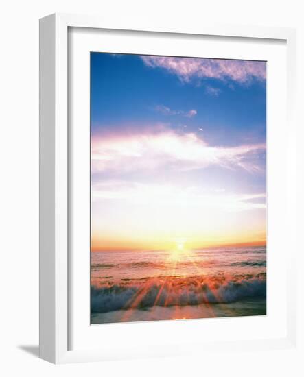 Heavy Waves with Bright Sunlight, Lens Flare-null-Framed Photographic Print