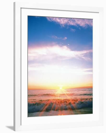 Heavy Waves with Bright Sunlight, Lens Flare-null-Framed Photographic Print