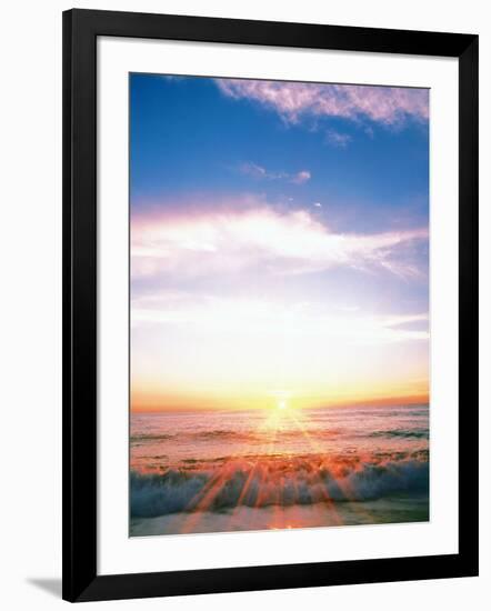 Heavy Waves with Bright Sunlight, Lens Flare-null-Framed Photographic Print