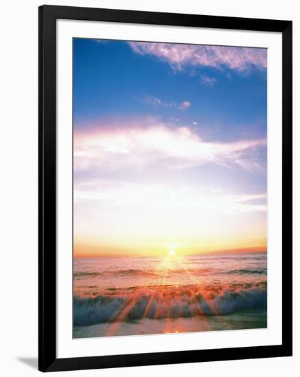 Heavy Waves with Bright Sunlight, Lens Flare-null-Framed Photographic Print