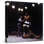 Heavyweight Boxer Cassius Clay, aka Muhammad Ali, Standing over Opponent Sonny Liston-George Silk-Stretched Canvas