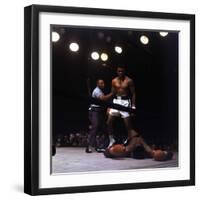 Heavyweight Boxer Cassius Clay, aka Muhammad Ali, Standing over Opponent Sonny Liston-George Silk-Framed Premium Photographic Print