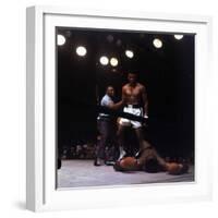 Heavyweight Boxer Cassius Clay, aka Muhammad Ali, Standing over Opponent Sonny Liston-George Silk-Framed Premium Photographic Print