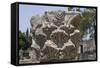 Hebrew Menorah Carved into Stone Capital in Roman Town of Capernaum-Hal Beral-Framed Stretched Canvas