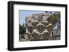 Hebrew Menorah Carved into Stone Capital in Roman Town of Capernaum-Hal Beral-Framed Premium Photographic Print