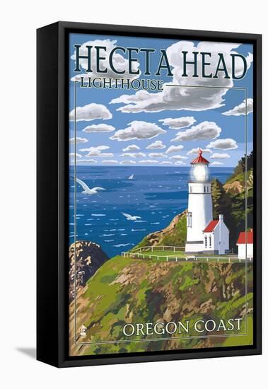 Heceta Head Lighthouse - Oregon Coast-Lantern Press-Framed Stretched Canvas