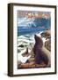 Heceta Head Lighthouse - Sea Lions-Lantern Press-Framed Premium Giclee Print