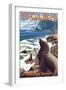 Heceta Head Lighthouse - Sea Lions-Lantern Press-Framed Premium Giclee Print