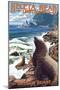 Heceta Head Lighthouse - Sea Lions-Lantern Press-Mounted Premium Giclee Print