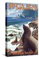 Heceta Head Lighthouse - Sea Lions-Lantern Press-Stretched Canvas