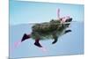 Hedgehog Swimming in Mask Snorkel and Flippers-null-Mounted Photographic Print