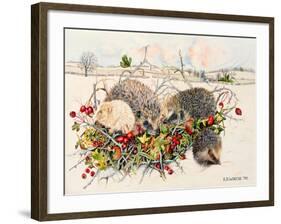 Hedgehogs in Hedgerow Basket, 1996-E.B. Watts-Framed Giclee Print