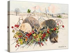 Hedgehogs in Hedgerow Basket, 1996-E.B. Watts-Stretched Canvas