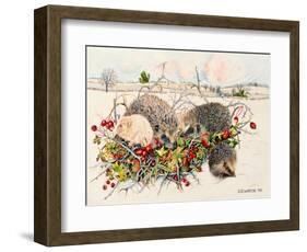 Hedgehogs in Hedgerow Basket, 1996-E.B. Watts-Framed Giclee Print