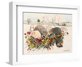 Hedgehogs in Hedgerow Basket, 1996-E.B. Watts-Framed Giclee Print