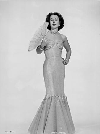 Hedy Lamarr In a Dress with Fan' Photo - Movie Star News | AllPosters.com
