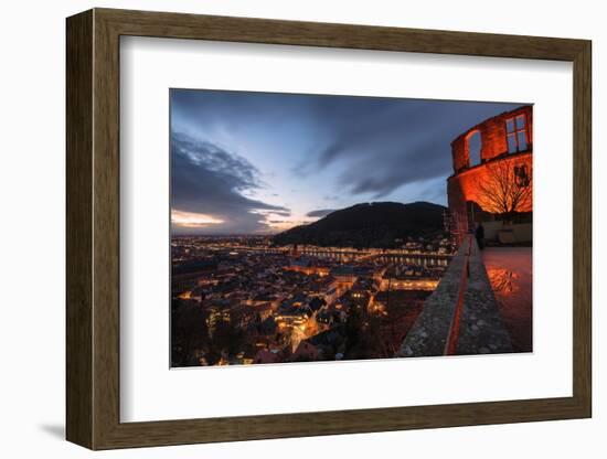 Heidelberg Altstadt and Castle Ruins with Neckar River at Night, Heiligenberg, Baden Wurttemberg-Andreas Brandl-Framed Photographic Print