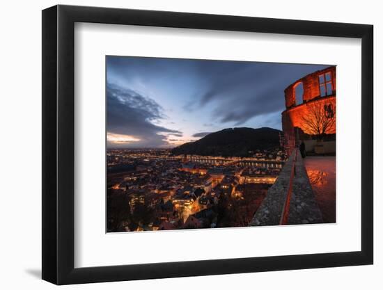 Heidelberg Altstadt and Castle Ruins with Neckar River at Night, Heiligenberg, Baden Wurttemberg-Andreas Brandl-Framed Photographic Print