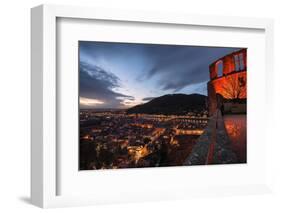 Heidelberg Altstadt and Castle Ruins with Neckar River at Night, Heiligenberg, Baden Wurttemberg-Andreas Brandl-Framed Photographic Print