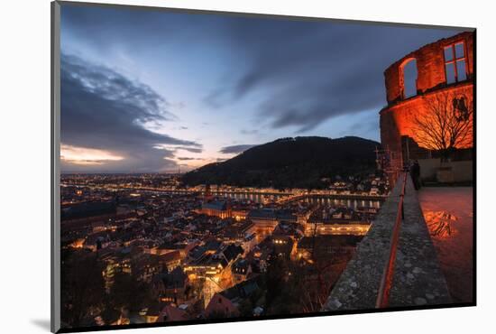 Heidelberg Altstadt and Castle Ruins with Neckar River at Night, Heiligenberg, Baden Wurttemberg-Andreas Brandl-Mounted Photographic Print