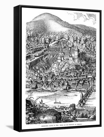 Heidelberg Castle and Town Viewed across the Neckar River, Germany, in 1620-null-Framed Stretched Canvas