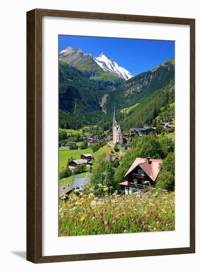 Heiligenblut at Grossglockner High Alpine Road with view towards Grossglockner-null-Framed Art Print