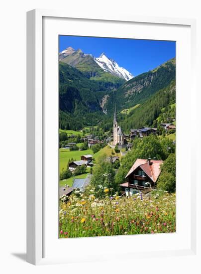 Heiligenblut at Grossglockner High Alpine Road with view towards Grossglockner-null-Framed Art Print