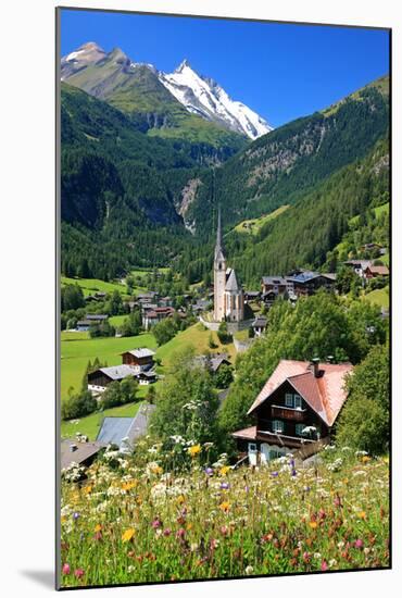 Heiligenblut at Grossglockner High Alpine Road with view towards Grossglockner-null-Mounted Art Print