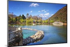 Heilongtan (Black Dragon Pool) with Pool, Pagodas, White Marble Bridge and Mountain Backdrop-Andreas Brandl-Mounted Photographic Print