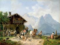 Hunters carousing in front of a hunting lodge near Partenkirchen-Heinrich Bürkel-Giclee Print